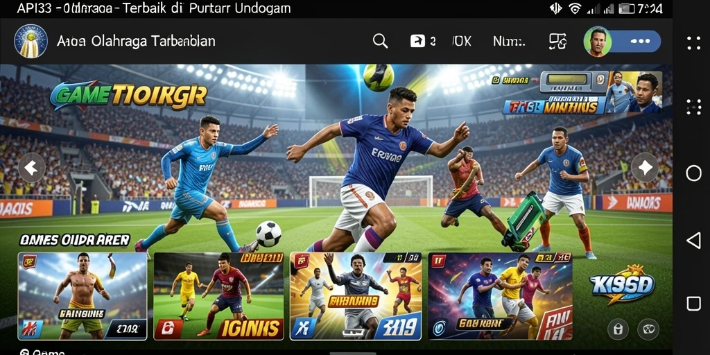 Screenshot utama API33 menunjukkan aksi seru di lapangan olahraga.