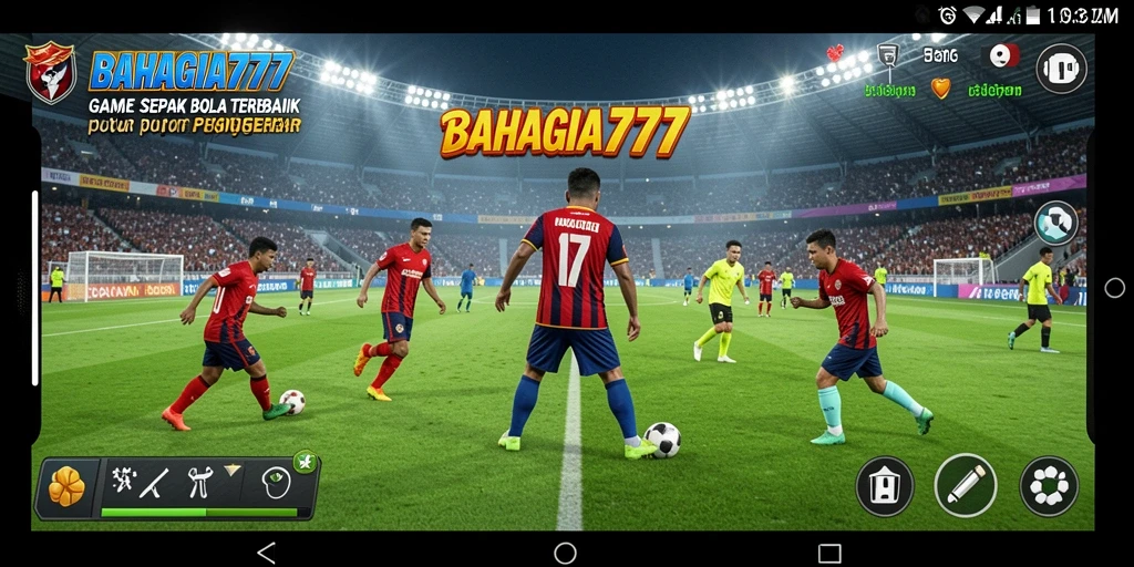Tampilan utama gameplay BAHAGIA777 dengan aksi sepak bola seru.