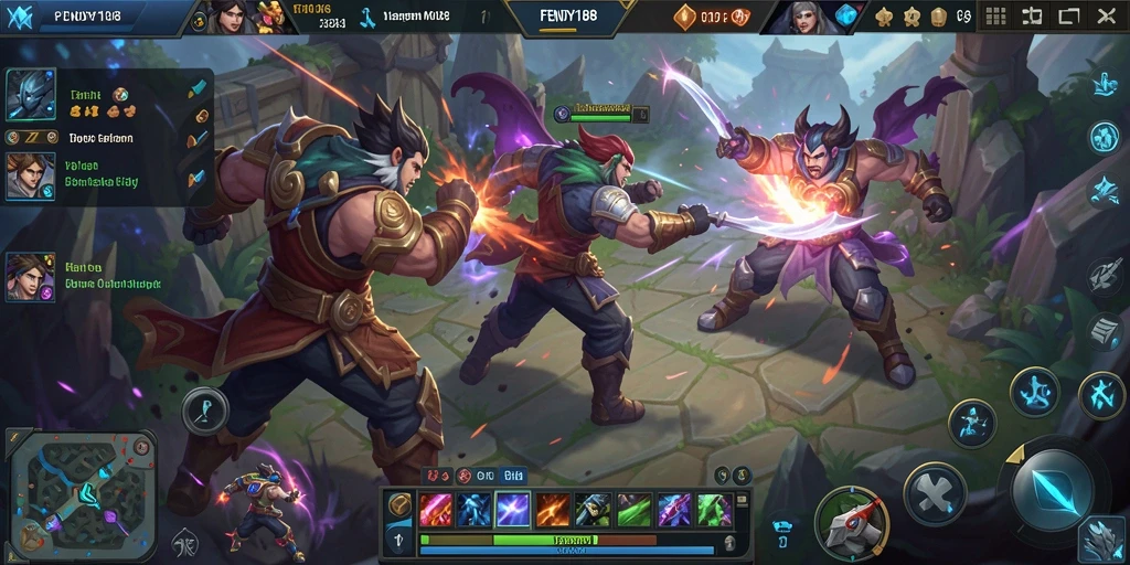 Menampilkan aksi intens dalam permainan MOBA FENDY188.