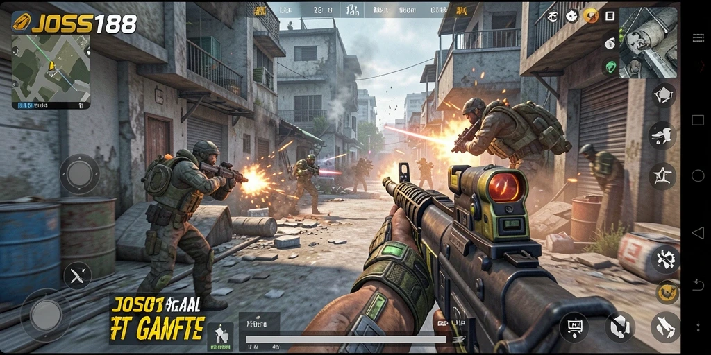 Tangkapan layar gameplay JOSS188 dengan aksi tembak-menembak yang seru.