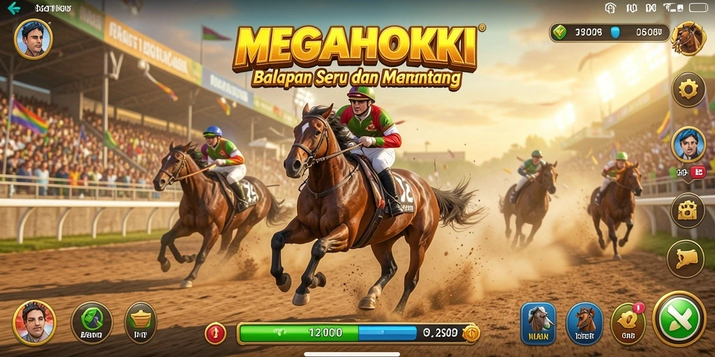 Tampilan gameplay seru di MEGAHOKI saat balapan.