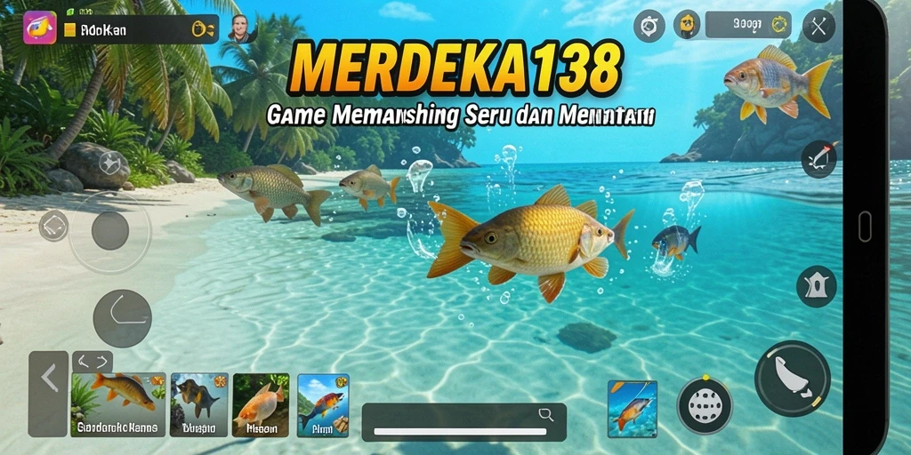 Tampilan gameplay MERDEKA138 dengan aktivitas memancing yang seru.