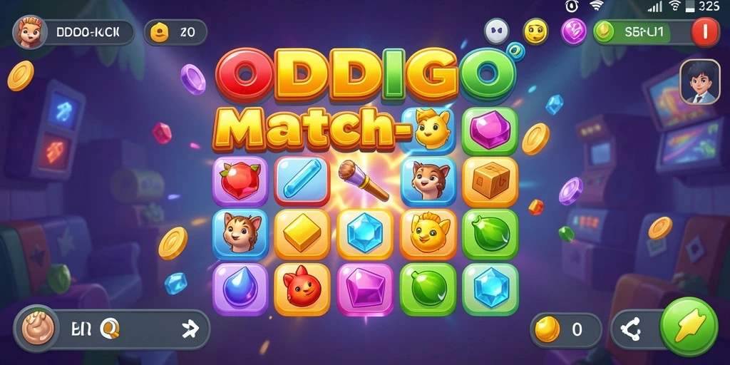 Screenshot gameplay ODDIGO yang menampilkan aksi Match-3 yang seru.