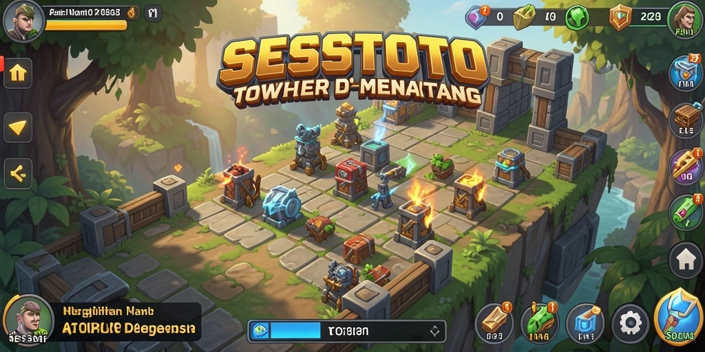 Tampilan gameplay SESETOTO dengan strategi Tower Defense yang memukau.