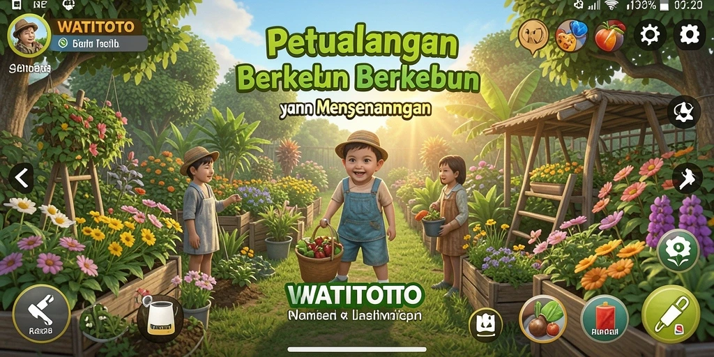 Tangkapan layar gameplay WATITOTO dengan ladang yang subur dan tanaman yang beragam.